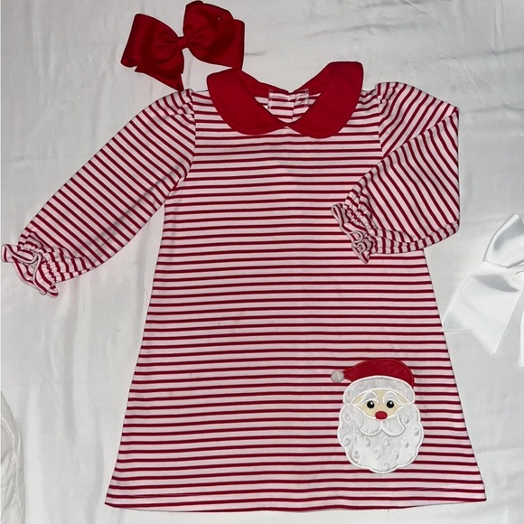 Girls Zucchini Red and White Santa Appliqué Christmas Dress Size 4T - Picture 11 of 12